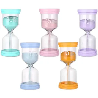 BNGXR Sanduhren Kinder-Set, 5 Farben, 3/5/10/15/30 Minuten, Zeitmesser, Timer, Lernen, Essen, Raumreinigung, Entwickeln des Zeitgefühls