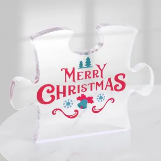 Toptime Weihnachtsgeschenke für Frauen Männer, Weihnachtsdeko Innen Acryl Puzzle mit Merry Christmas Glocken Weihnachtsbaum, Transparente Weihnachten Deko Klein, Deko Wohnzimmer, 12.4 x 9.4 cm