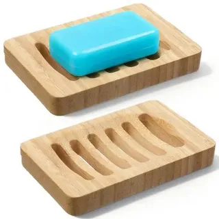 2 Stück Holz Seifenschale mit Ablauf, Bambus Seifenschale, Soap Dish, Handgefertigte Seifenablage, Seifenschalen, Seifenhalter für Dusche, Waschbeck