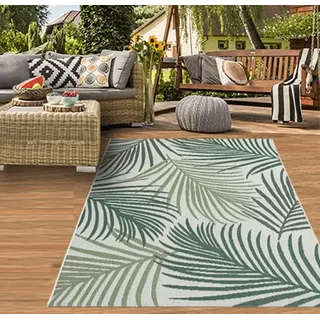 Teppich-Traum In- & Outdoor Teppich Sisal Optik Balkon Küche Wohnzimmer Terrasse Palmenzweige in grün auf sandfarbe Größe 200x280 cm