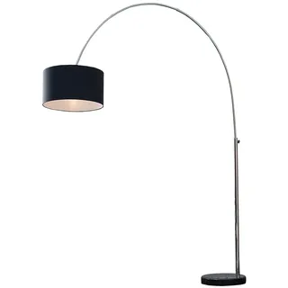 invicta INTERIOR Design Bogenleuchte LOUNGE DEAL mit schwarzem Natur Leinen Schirm ausziehbar Stehleuchte Wohnzimmerlampe Bogenlampe
