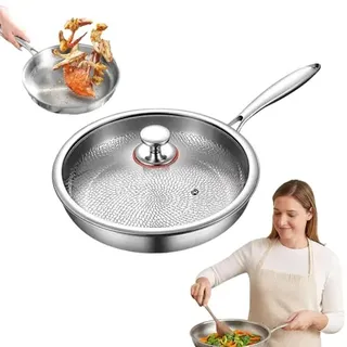 Bratpfanne aus 100 % reinem Titan, antihaftbeschichtet, gehämmertes Nutri-Kochgeschirr, 26 cm, unbeschichtet, spülmaschinenfest, kompatibel mit allen Herden und Öfen, inklusive Deckel