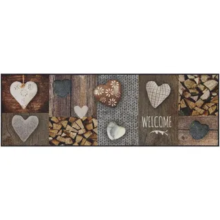 Salonloewe Fußmatte waschbar Rosis Patch 60x180 cm Sauberlaufmatte Flur-Läufer Wohn-Teppich Herzen Landhausstil beige