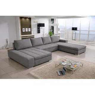 Wohnlandschaft Ecksofa VERONA U – Großzügige Couchgarnitur in U-Form mit Schlaffunktion, Bettkasten und hochwertiger Wellenfederung - Grau