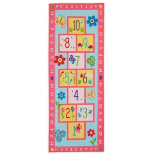 Relaxdays Kinderteppich Hüpfkästchen Gelb,Hellblau,Pink