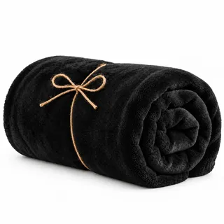 Buymax Kuscheldecke XXL 220x240 cm Schwarz, Flauschige Fleecedecke | Sofadecke & Bettüberwurf, 1385 g, waschbar 40 °C