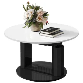 designimpex Couchtisch Design HEM-111 Hochglanz ausziehbar höhenverstellbar Tisch schwarz|weiß