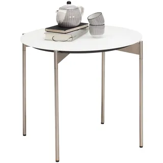 Venjakob Beistelltisch, Weiß, Edelstahl, Metall, Glas, rund, rund, 55x49x55 cm, Goldenes M, Made in Germany, Dgm, Wohnzimmer, Wohnzimmertische, Beistelltische, Beistelltische Metall