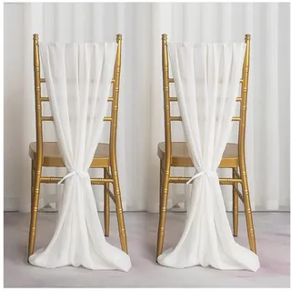 Yurosiay 2 Stück Hochzeit Stuhlhussen Stuhlschleifen Chiffon Romantisch Tüll Stuhlbezug Chiffon Stuhlschärpen Hochzeit Gangstuhl Deko Tüll Schleife Stuhl für Hochzeit Weiß 70X300cm
