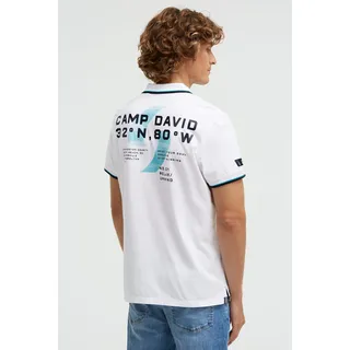 Poloshirt CAMP DAVID, Herren, Gr. M, weiß, Piqué, Material: 100% Baumwolle, bedruckt, regular fit normal, hoch geschlossener Ausschnitt, eingesetzt Bündchen, Shirts, aus Baumwolle