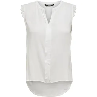ONLY Damen Legere Shirt Bluse mit Spitzen Details Ärmelloses Top Oberteil, Farben:Weiß, Größe:34