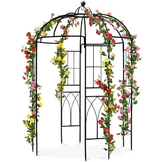 SCENDOR GARDEN Runder Metall Gartenpavillon 271 x 207 x 207 cm, Rankgitter für Kletterpflanzen, Rosenbogen mit 31cm Erdspießen, Vintage Pergola für Garten, Balkon, Blumenbogen für Rosen, Efeu, Jasmin