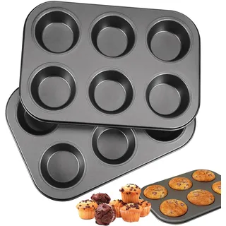 2 Stück Kohlenstoffstahl Muffinform Blech Groß Muffinformen 26 x 18 x 3cm, Antih
