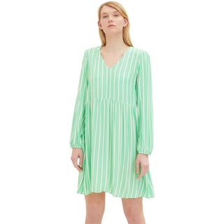 Tom Tailor Denim Damen Kleid BABYDOLL Regular Fit Vertical Grün Weiß Stripe 31188 L