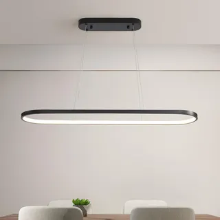minifair Oval Hängeleuchte LED Dimmbare Hängelampe Ring Pendelleuchte Moderne Esstisch Lampe mit Fernbedienung Höhenverstellbar für Wohnzimmer Esszimmer Küche Arbeitszimmer Schlafzimmer Schwarz 70cm