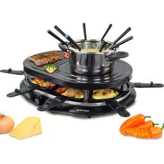 Syntrox Germany Raclette-Grill Locarno mit Fondue & Heißem Stein, 4-in-1 Raclette Set, Gesellige Abende, Kulinarische Vielfalt, Antihaftbeschichtung, Leichte Reinigung