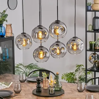 HOFSTEIN Hängeleuchte Ripoll, 6-flammige Hängelampe aus Metall/Glas in Schwarz/Rauch/Klar, moderne Pendelleuchte im Retro/Vintage-Design (Schirme 20 cm), E27, Esszimmer, Küche, Wohnzimmer