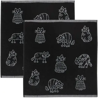 Kracht Geschirrtuch Frottier-Geschirrtuch 2er-Pack, Baumwolle Motiv schwarz