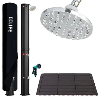 CCLIFE Solardusche mit Kunststoffbodenplatte und Handbrause40L Solar Gartendusche Pooldusche Regendusche Außendusche schwarz - Schwarz