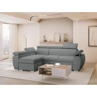 MIRJAN24 Ecksofa Boston Mini, mit Bettkasten und Schlaffunktion, mit Einstellbare Kopfstützen, L-Form, 255x170x85-98 cm grau