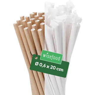 Wisefood® Strohhalme Papier [20 cm Ø 6] Party Deko [Einzeln verpackt - Braun] alternative Strohhalme Plastik-frei für Geburtstag Hochzeit DIY [1000 Stk.] Getränke Cola Energy Drink Limo Bio