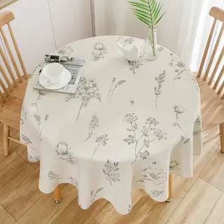 Runde Beige Tischdecke 150 Cm, Tischdecke Aus Baumwolle Und Leinen Für Esstisch, Wohnzimmer, Picknick