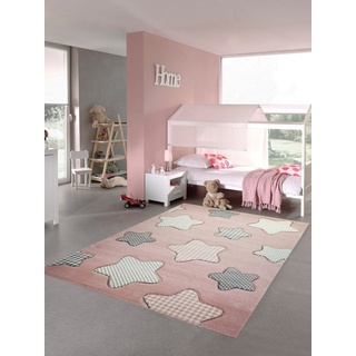 Kinderteppich Kinderteppich Sterne Kinderzimmerteppich Mädchen in rosa creme grau, Teppich-Traum, rechteckig, Höhe: 13 mm grau|rosa rechteckig - 160 cm x 230 cm x 13 mm