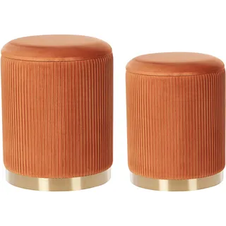 Beliani Pouf 2er Set orange Samtstoff mit Stauraum
