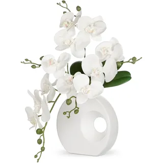 Briful Weiße Orchideen, künstliche Blumen, künstliche Orchideen, mit Vase, fühlt sich echt an, für Zuhause, Büro, Hochzeit, Party, Tischdekoration