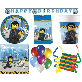 Procos Einweggeschirr-Set 149-tlg Set Kindergeburtstag Party Feier Fete Deko Motto Lego City (149-tlg), 8 Personen, Pappe bunt