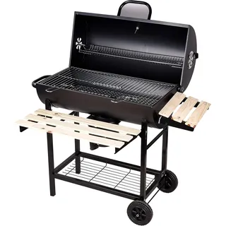 SunJas Grillwagen Holzkohlegrill Standgrill Grillfläche 70 x 38,5 cm | Integriertes Thermometer, Lüftungsschieber, Holzkohle Gartengrill mit Rädern, Anthrazit BBQ Grill
