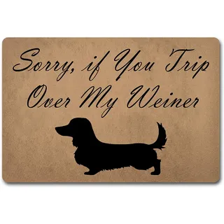 Fußmatte mit Gummi-Rückseite, 40.4 cm (B) x 60.2 cm (L), Sorry If You Trip Over My Weiner Fußmatte, Dachushund Hund, lustige Hunde-Motive, dekorative Matten für Veranda, rutschfeste Küchenteppiche