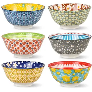 Porzellan Müslischalen Suppenschüssel Bunt - Keramik Müsli Schüssel Salatschale 700 ml - 6er Schalen Set fur Salat | Suppe | Cornflakes | Nudel - Spülmaschinen und Mikrowellenfest - 15.7 cm