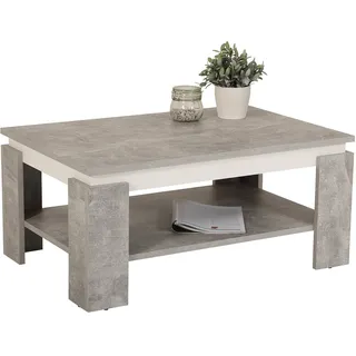 Hela Couchtisch Tim, Holzwerkstoff melaminbeschichtet, farbiger Tischkranz, Betonoptik/Weiß, große Ablage, 90x60x41cm