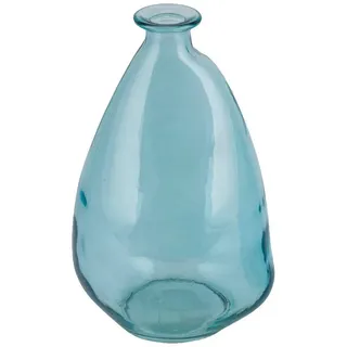 ZauberDeko Dekovase Vase Glas Hell Blau Türkis Rund Delle am Hals Tischdeko 26cm Hoch
