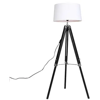 Qazqa Rustikal, Industrial Tripod Lampe, Tripod Leuchte - Tripod - Weiß, Holz, max. 40W, Geeignet für LED, 151.5cm, Ideal als Flur, Küche lampe, Schlafzimmerlampe und Wohnzimmerlampe