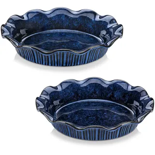 vancasso STERN Tarteform Steingut Set von 2, Quicheform zum Backen, Auflaufform, Backform, zu Reinigen, Spülmaschinen, Mikrowellen und Ofenfest, Blau