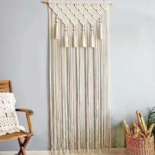 Handgewebte Makramee Wandbehang 65 * 200 cm, Vorhang böhmische Tapisserie, Baumwolle Türvorhänge,Boho-Raumdekoration,für Türen Fenster Deko