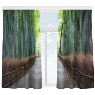 Bilderdepot24 Vorhang Gardine Wald Tropisch Bambus Türvorhang Raumteiler, Multifunktionsband (2 St), blickdicht, Samt, Schiebegardinen Küche Schlafzimmer Wohnzimmer Schiebevorhang grün 130 cm x 300 cm