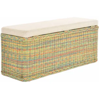 Krines Home Sitztruhe Breiter Rattan Wäschekorb 115cm mit Deckel Wäschetruhe XXL Sitzbank, schmal Flur Bank Sitzhocker Wäschesammler Sitz-Truhe Natur Rechteckig bunt