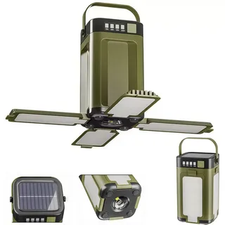 Solar Campinglampe mit Haken, USB Wiederaufladbare Camping Leuchte Zeltlicht, Faltbar LED Camping Laterne mit 6 Modi, Wasserdicht Campinglicht Zeltlampe für Wandern Angeln Notfall Stromausfällen