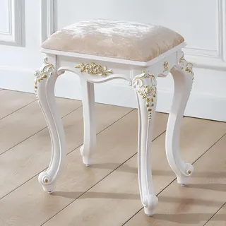 SPIRALIET Vintage-Waschtischhocker, Sitze mit weißen Beinen und gepolstertem Sitz aus Make-up-Samt, Vintage-Waschtische und Waschtisch-Banksitz, Badezimmer-Schminkhocker-Stuhl