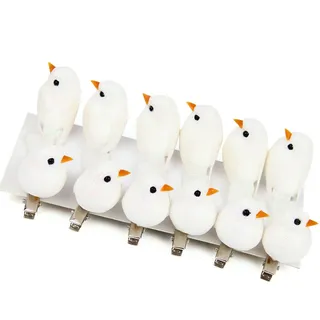 Vorkhuaeri Künstliche Weihnachts Rotkehlchen zum Anklipsen, glitzernder Vogel, Weihnachtsbaum Dekoration, Mini Vögel Bastel Dekor Sets für Zuhause, Garten, Party, Geschenk Xmas (White)