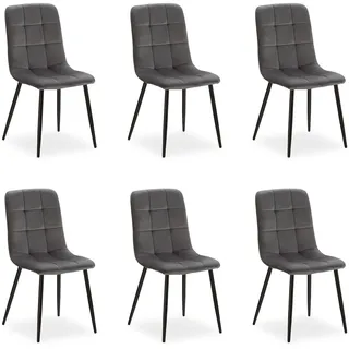 Homestyle4u Esszimmerstuhl 6er Set in Anthrazit Samt 2329