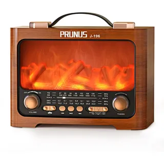 PRUNUS J-196 AM/FM/SW Retro Radio mit Bluetooth | Nostalgie Radio mit Akku 1800mAh | Transistorradio Küchenradio für Zuhause | Flammen-LED | USB/TF Slot | großem 8W-Lautsprecher | Vintage-Dekoration