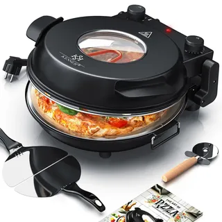 Kesser Pizza-Ofen elektrisch bis 400 Grad Elektrischer Pizzabäcker 1200W mit feuerfester Steinplatte & Timer Durchmesser 32cm | 5 Heizstufen &... | Schwarz