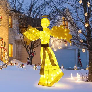 COSTWAY Weihnachtsengel beleuchtet groß, 150 cm Weihnachtsdeko mit 100 warmweißen LED-Lichtern, Weihnachtsfigur, Weihnachtsdekoration, Weihnachtsbeleuchtung für außen und innen