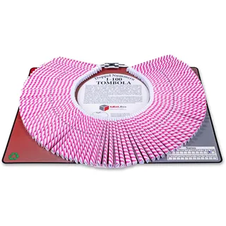 Tombola Lose Doppellose am Ring 100 Stück – Doppelnummern 1-100 – perforiert – mit Seriennummer & Sicherheitscode – Gewinnlose für Tombola, Verlosung, Vereinsfest (ROSA STREIFEN)