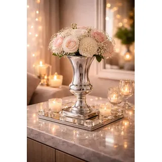 Ø 13 cm Blumentopf Vase Deko Hochzeitsdeko Übertopf Blumenvase Amphore Pflanzgefäß Pflanztopf Hochzeitstischdeko Keramik Vase Tischvase Silber Amphorenvase Trompetenvase Deko Vase Hochzeitsdekoration