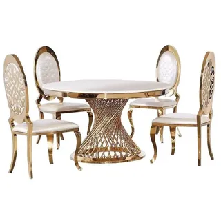 JV Möbel Rundtisch 130 x 76 cm gold/weiß